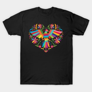 Mexican Otomí Heart Design (Black Background) T-Shirt